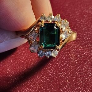 Emerald Green Gold Tone Austrian Crystal Ring